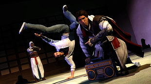 three male anime character dancing illustration, Assassin's Creed, Altaïr Ibn-La'Ahad, Ezio Auditore da Firenze, Desmond Miles HD wallpaper