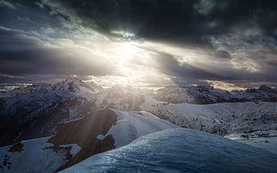snow-covered mountains, clouds, and sunlight, landscape, mountains, sunset, Dolomites (mountains)