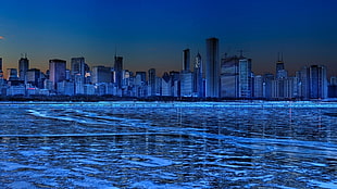 gray concrete buildings, cityscape, sea, HDR, building