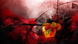 red and yellow floral painting, digital art, abstract, flowers