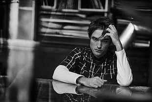 grayscale photo of Robert Pattinson