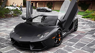 black Lamborghini Aventador, Lamborghini Reventon, Matte painting, Lamborghini, black cars HD wallpaper