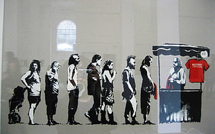 people lining up for booth graphic art, Anarchy , punk