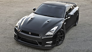 black sports car, car, Nissan GTR