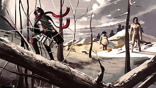 Attack on Titan Mikasa digital wallpaper, anime, Shingeki no Kyojin, Mikasa Ackerman