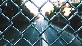 gray chain link fence, fence, road, Freeway, car HD wallpaper