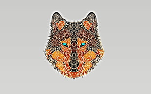 brown and orange wolf illustration with white background