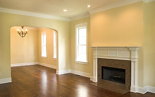 white and brown electric fireplace