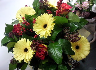 yellow and red bouquet of flowers