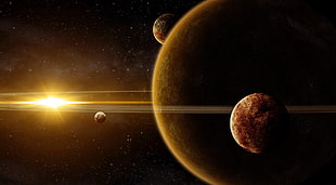 photo of planets revolving in the galaxy HD wallpaper