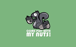 come play with my nuts logo, text, squirrel, humor HD wallpaper