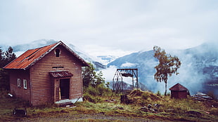 red wooden house, abandoned, house, hut, lift
