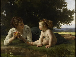 mother and daughter painting, William-Adolphe Bouguereau, classic art, nude HD wallpaper
