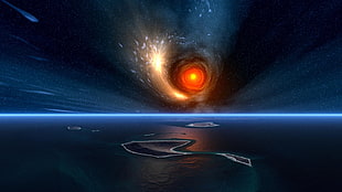 red spiral hole illustration, space, wormholes, space art, horizon