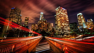 wide angle and long exposure photograph of cityscape