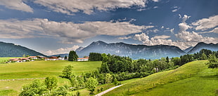 green grassland near mountain during daytime, inzell HD wallpaper