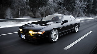 black coupe, Nissan, Silvia, S13, Japan