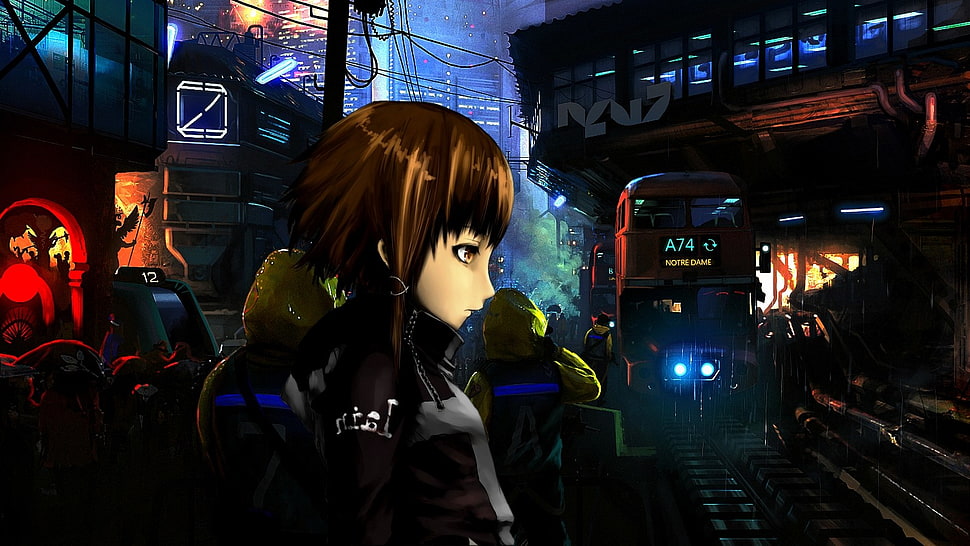 anime character wallpaper, Serial Experiments Lain, Lain Iwakura, train, train station HD wallpaper