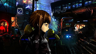 anime character wallpaper, Serial Experiments Lain, Lain Iwakura, train, train station HD wallpaper