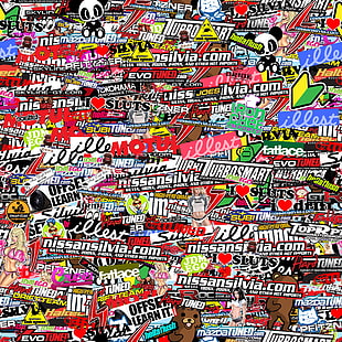 assorted logos illustration, Sticker Bomb, sticks, bombs HD wallpaper