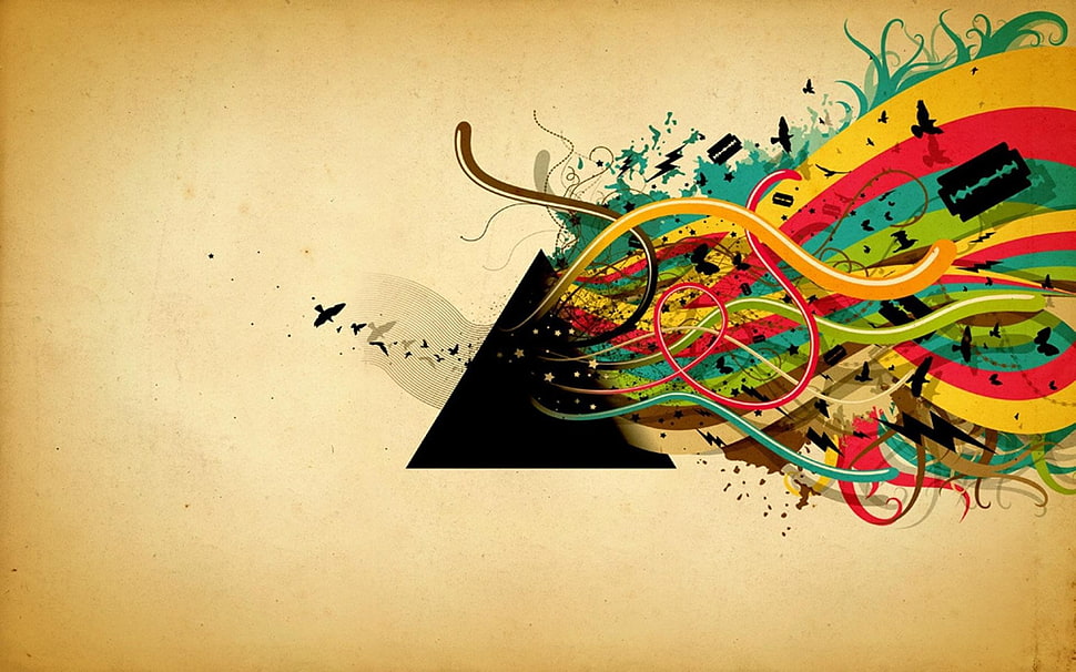 pyramid and multicolored illustration, triangle, abstract, shapes, lines HD wallpaper