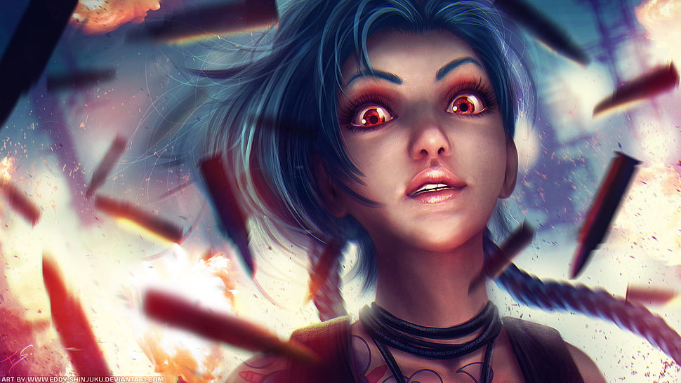 blue haired animated female character HD wallpaper