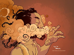 man smoking illustration, artwork, men, drugs, smoking