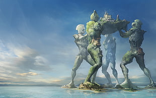 four titans lifting island digital wallpaper