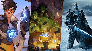 Over Watch and Warcraft posters collage, World of Warcraft, Overwatch, Blizzard Entertainment, Hearthstone