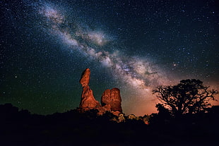 brown rocks, Milky Way, space, night, rock