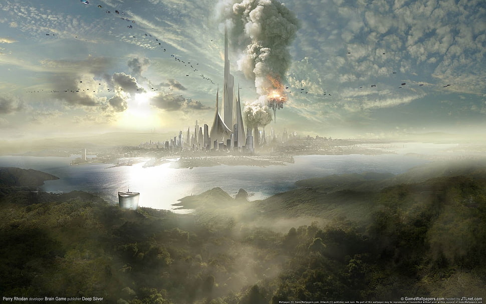 video game screenshot, fantasy art, futuristic city, artwork, landscape HD wallpaper