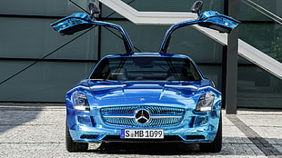blue Mercedes-Benz SLS AMG coupe, Mercedes SLS, car, blue cars, vehicle