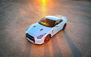 white sports car, Nissan GT-R, car