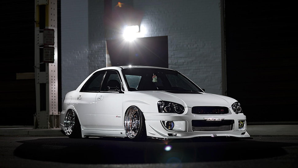 white sedan, Stance, Subaru Impreza , Subaru, car HD wallpaper
