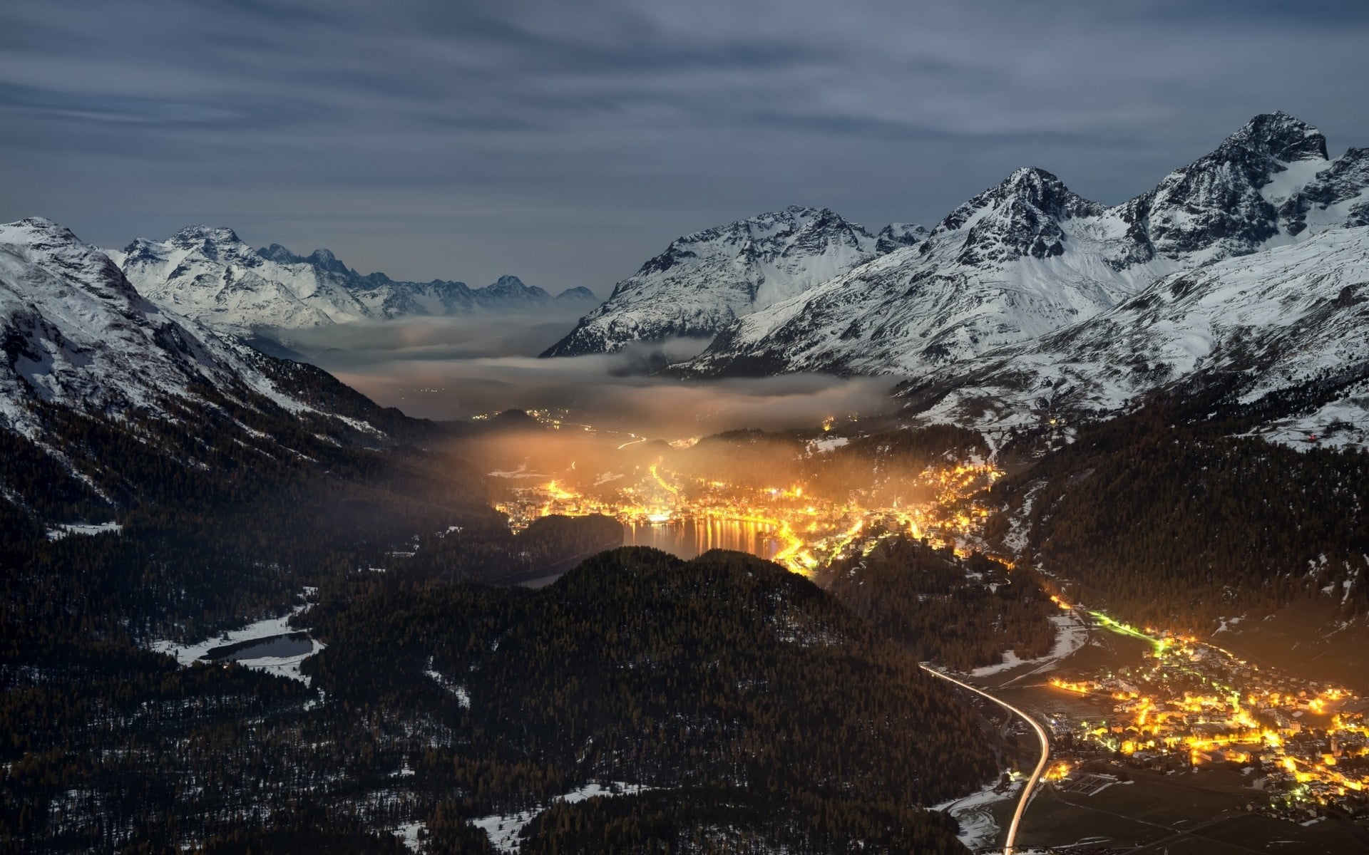 mountain covered by snow during nighttime, nature, landscape, valley, Switzerland
