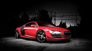 selective color photo of red Audi R8 wallpaper