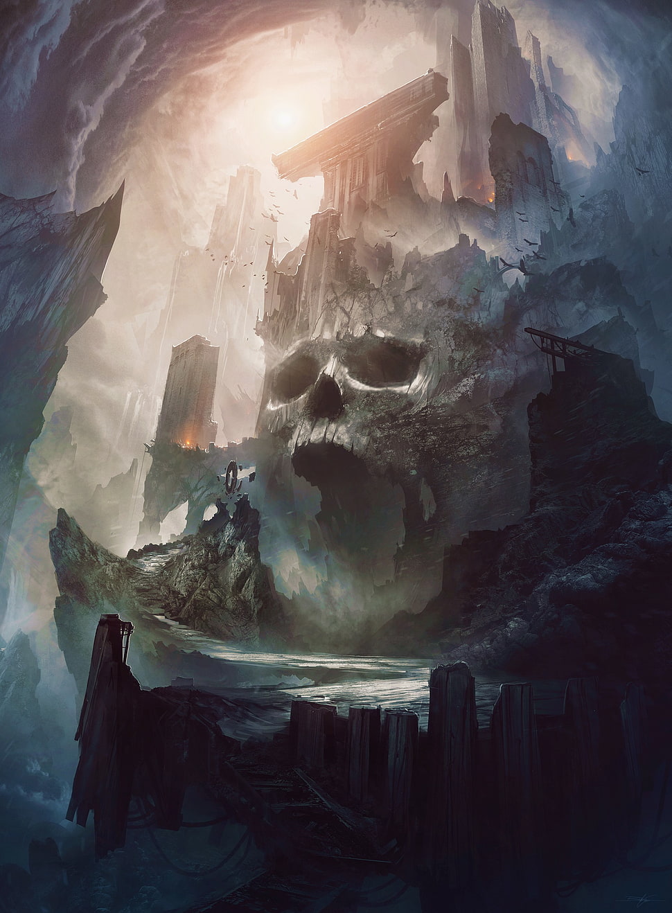 skull castle wallpaper, skull HD wallpaper