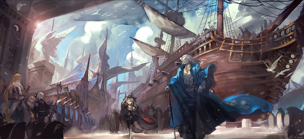 pirate with ship painting, anime HD wallpaper