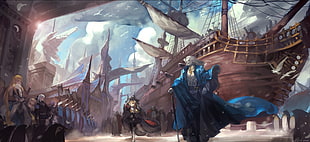 pirate with ship painting, anime