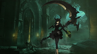 female anime character with scythe digital wallpaper, Black Rock Shooter