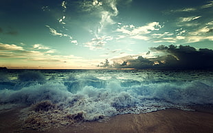 ocean wave, nature, sea, waves, clouds HD wallpaper