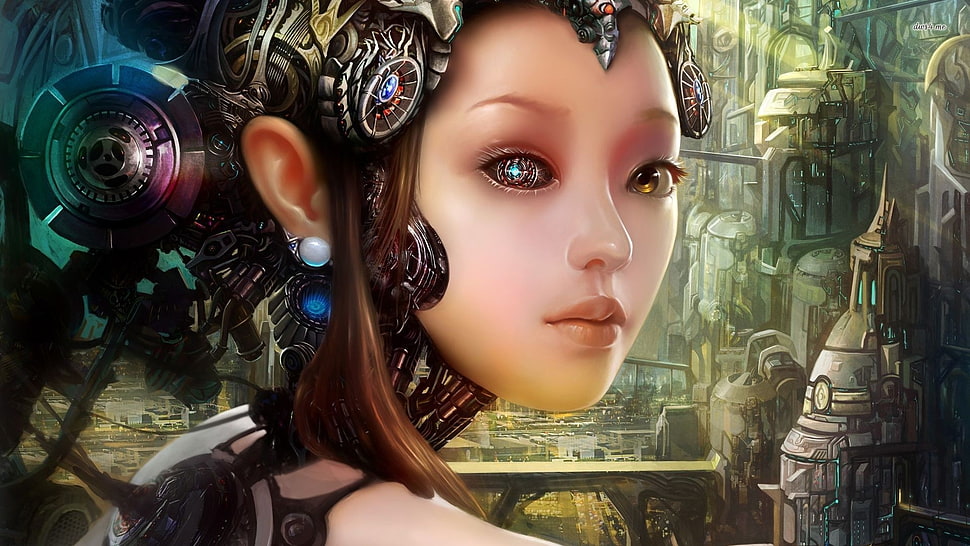 science fiction woman with robotic head wallpaper HD wallpaper