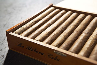 photo of brown tobaco in box