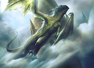 gray dragon digital wallpaper, fantasy art, Wyvern