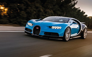 blue super car, Bugatti Chiron, Super Car , vehicle, car