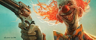 clown holding revolver pistol painting, artwork, clown, Nikolai Lockertsen HD wallpaper