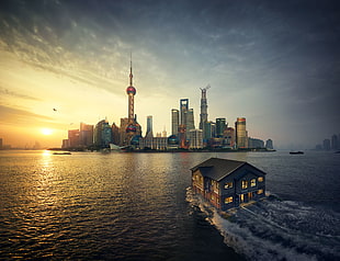 Oriental Pearl Tower, Shanghai, Sunset, Dusk HD wallpaper