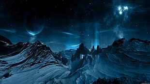snow mountain, space, landscape HD wallpaper