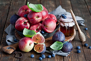 assorted fruits on wooden table HD wallpaper