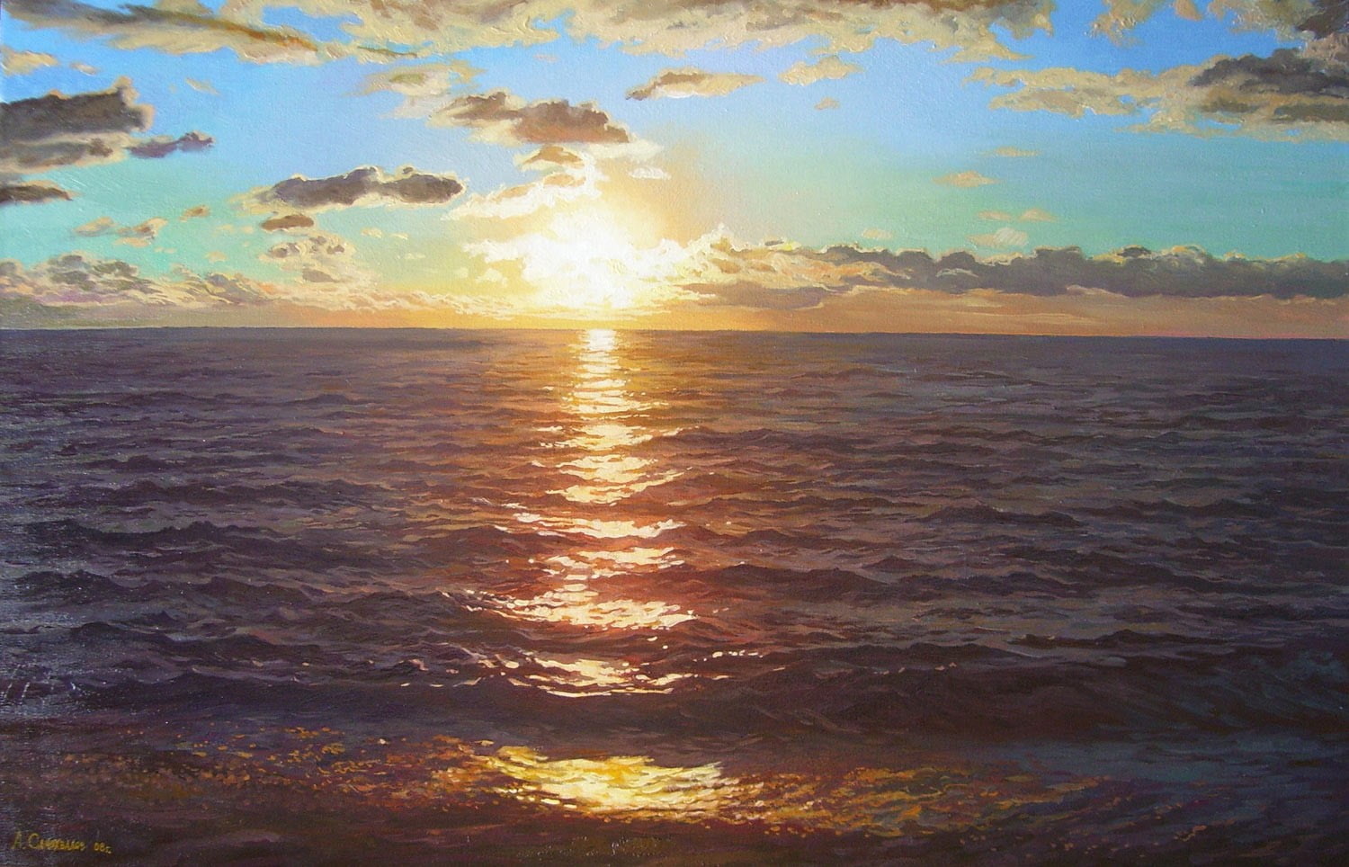 Blue water beach, water, sunset, waves, classic art HD wallpaper ...